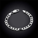 8mm Men Chain Bracelet 925 Silver Cuff Bangles