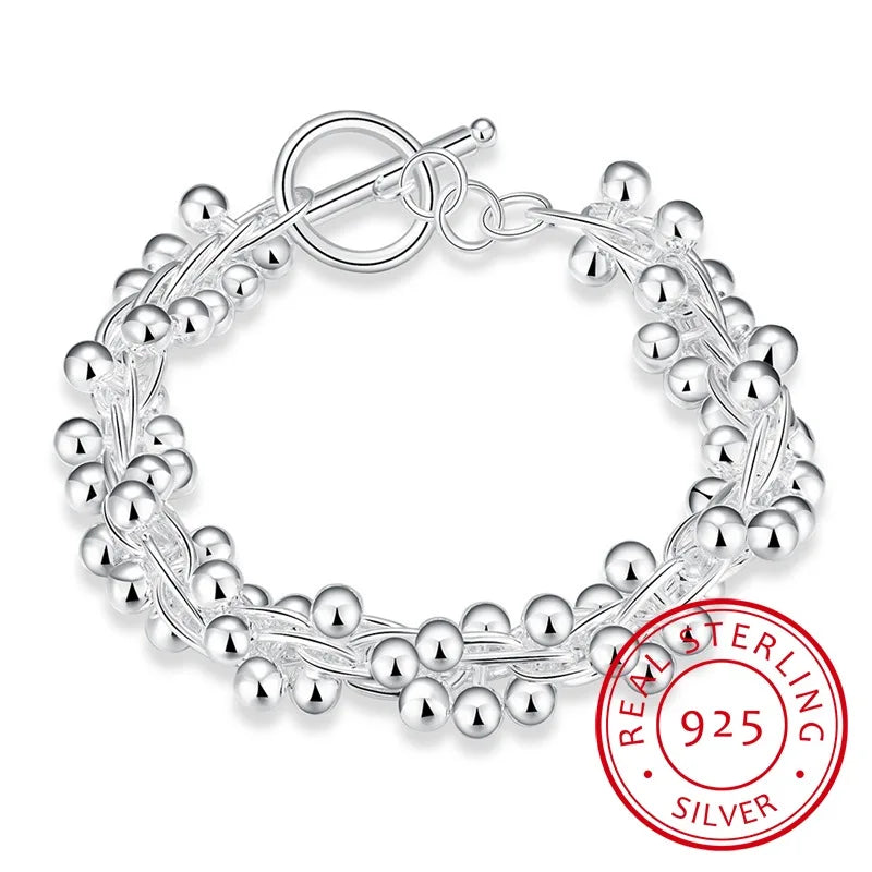 925 Silver Bracelet Women Grapes Beads Bangle