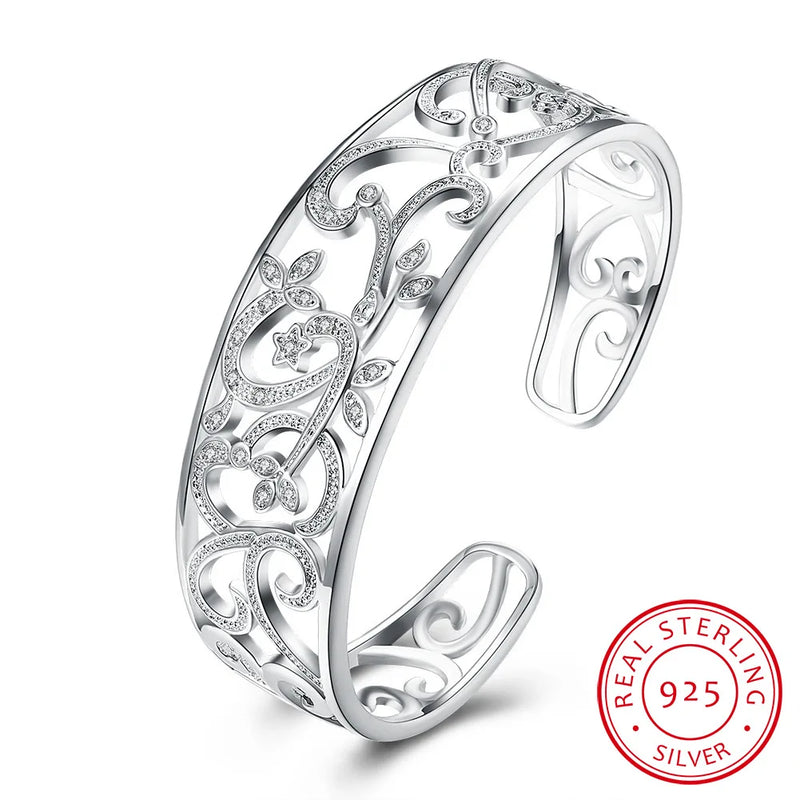 925 Silver Branch Bracelet Hollow Bangle Women Gift Fine Jewelry
