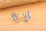 925 Silver Zirconia Leaves Earrings Women's Gift Fine Jewelry