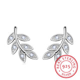 925 Silver Zirconia Leaves Earrings Women's Gift Fine Jewelry