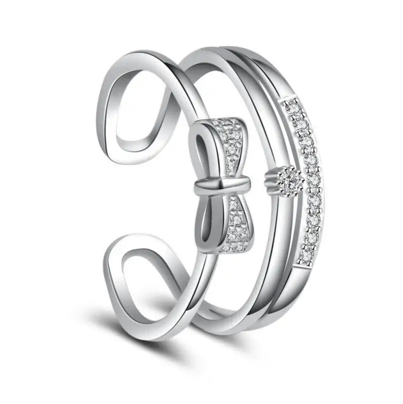 LEKANI 925 Silver Rings For Women CZ Zirconia Bowknot Resizable Rings