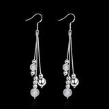 925 Sterling Silver Triple Line Long Bead Drop Earrings Vintage Ball Bead