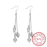 925 Sterling Silver Triple Line Long Bead Drop Earrings Vintage Ball Bead