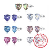 LEKANI 925 Sliver Crystal Earrings Triangle Geometry Stud