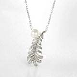 Austria Leaf Pendant Necklace S925 Silver Pearls Collar Women Party Wedding