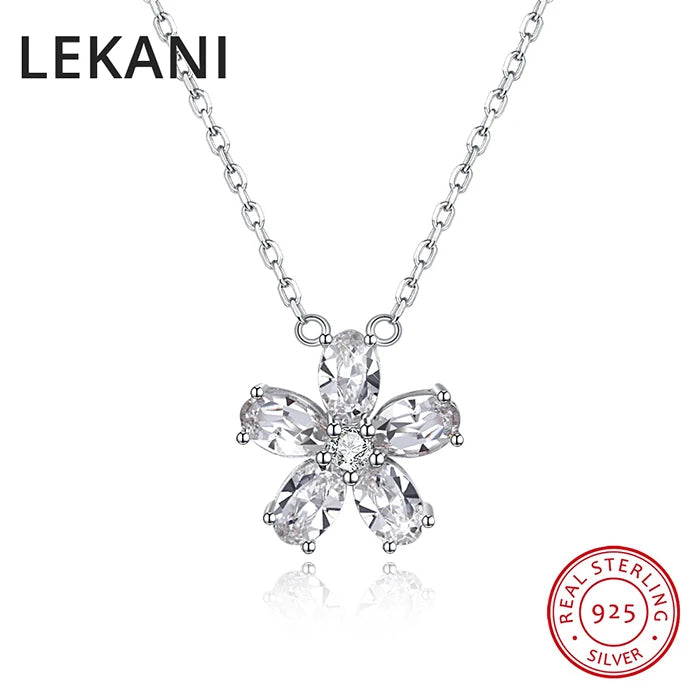 Crystal Flower Pendant Necklace S925 Silver Chain