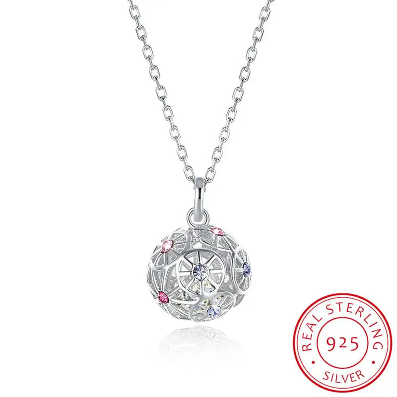 Colorful Ball Pendant Necklaces Crystals 925 Sterling Silver Plated Collars
