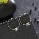Colorful Cube Crystals Circle Stud Earrings S925 Silver Jewelry Gift