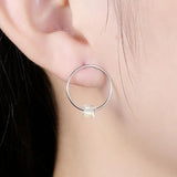 Colorful Cube Crystals Circle Stud Earrings S925 Silver Jewelry Gift