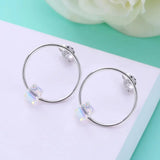 Colorful Cube Crystals Circle Stud Earrings S925 Silver Jewelry Gift