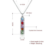 Crystal 925 Silver Necklace Rainbow Bar Pendant Fine Jewelry Chain