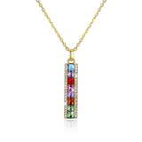 Crystal 925 Silver Necklace Rainbow Bar Pendant Fine Jewelry Chain