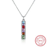 Crystal 925 Silver Necklace Rainbow Bar Pendant Fine Jewelry Chain