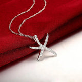 Crystal Starfish Pendant 925 Sterling Silver Necklace Fine Jewelry