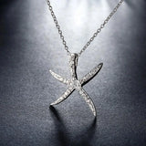 Crystal Starfish Pendant 925 Sterling Silver Necklace Fine Jewelry