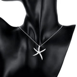 Crystal Starfish Pendant 925 Sterling Silver Necklace Fine Jewelry