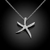 Crystal Starfish Pendant 925 Sterling Silver Necklace Fine Jewelry