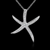 Crystal Starfish Pendant 925 Sterling Silver Necklace Fine Jewelry