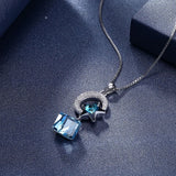 Crystal Star Cube Moon Pendant Necklace S925 Sterling Silver Chain