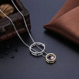 Crystal Double Circle Pendant Necklace 925 Sterling Silver Round Necklaces