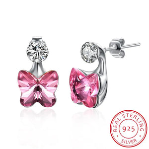 Crystal S925 Sterling Silver Stud Earrings Women Earring Butterfly Shape