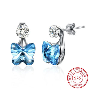 Crystal S925 Sterling Silver Stud Earrings Women Earring Butterfly Shape