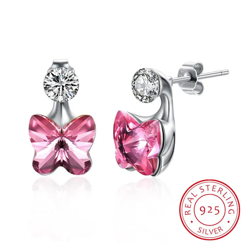 Crystal S925 Sterling Silver Stud Earrings Women Earring Butterfly Shape