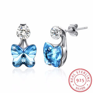 LEKANI Crystal S925 Silver Stud Earrings Butterfly Shape Rhinestone