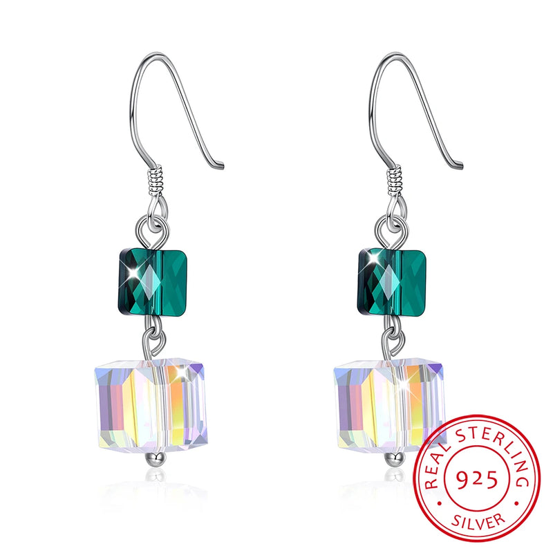 S925 Sterling Silver Cube Bead Drop Earrings