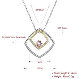 Crystal Double Square Pendant Necklace S925 Silver Fine Jewelry Women Wedding