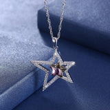 Crystals Double Stars Necklaces Pendants 925 Silver Chain Max Collares Women