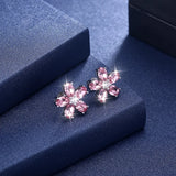 LEKANI Crystals Flower Stud Earrings Real S925 Silver Piercing Fine Jewelry