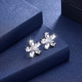 LEKANI Crystals Flower Stud Earrings Real S925 Silver Piercing Fine Jewelry