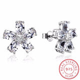 LEKANI Crystals Flower Stud Earrings Real S925 Silver Piercing Fine Jewelry