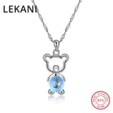 Austrian Crystal Bear Pendant Necklace 925 Silver Jewelry for Women Girls