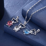 Austrian Crystal Bear Pendant Necklace 925 Silver Jewelry for Women Girls
