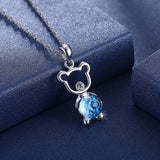 Austrian Crystal Bear Pendant Necklace 925 Silver Jewelry for Women Girls