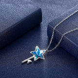 Purple Star Key Pendant Necklace Real 925 Silver Fine Jewelry For Women