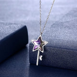 Purple Star Key Pendant Necklace Real 925 Silver Fine Jewelry For Women