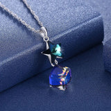 Austria Star Cube Pendant Necklace Real S925 Silver Chain Collar