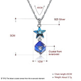 Austria Star Cube Pendant Necklace Real S925 Silver Chain Collar
