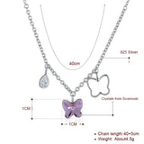 Austrian Crystal Butterfly Tassel Pendant Necklace S925 Silver Collar