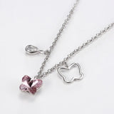Austrian Crystal Butterfly Tassel Pendant Necklace S925 Silver Collar