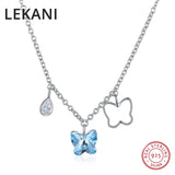 Austrian Crystal Butterfly Tassel Pendant Necklace S925 Silver Collar