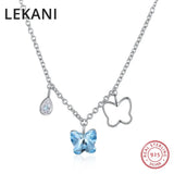 Austrian Crystal Butterfly Tassel Pendant Necklace S925 Silver Collar