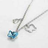 Austrian Crystal Butterfly Tassel Pendant Necklace S925 Silver Collar