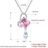 Austrian Crystal Butterfly Pendant Necklace S925 Silver Chain