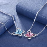 Austria Crystal Butterfly Pendant Necklace Real S925 Silver Chain Collar