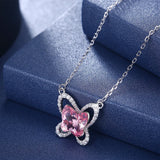 Austria Crystal Butterfly Pendant Necklace Real S925 Silver Chain Collar